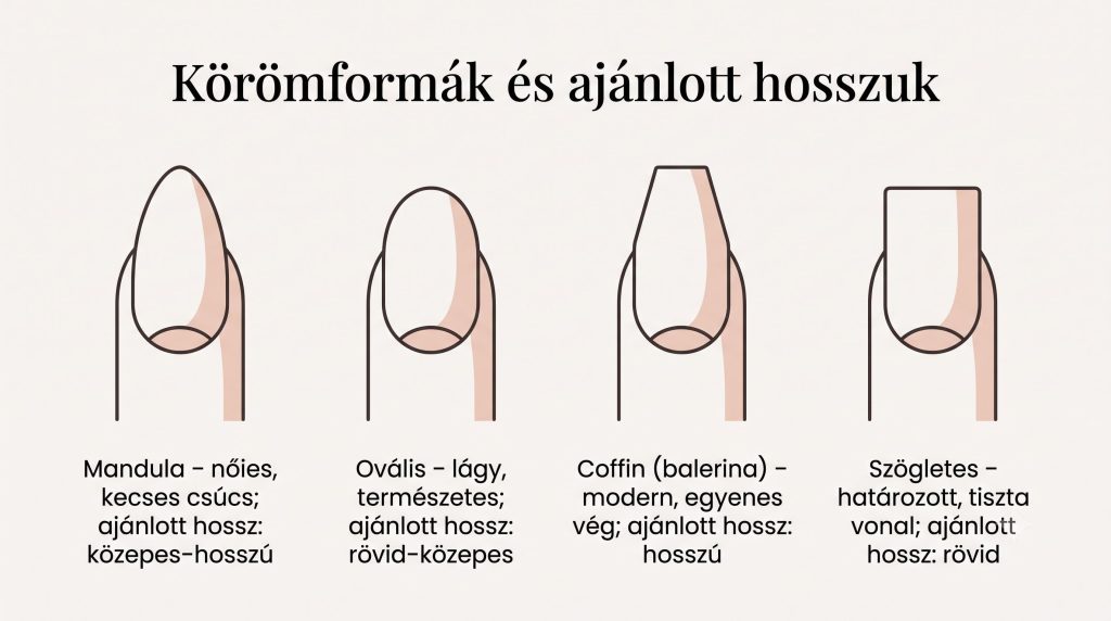 Körömformák és -hosszok összehasonlító infografikája